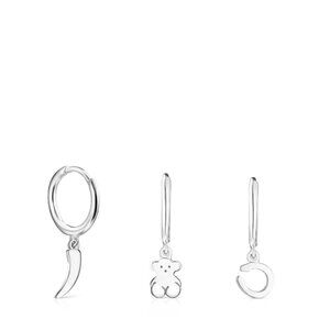 Tous Silver Good Vibes Hooped Earring Set